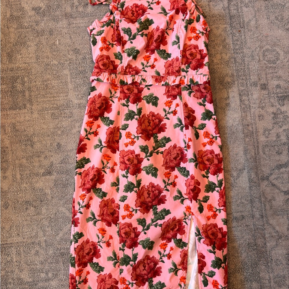 Anthropologie Pink Dress with Red Floral Print